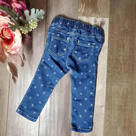 Old Navy Blue Medium Wash Skinny Jeggings Jeans Toddler Girl Size 18M Stars - Picture 14 of 15